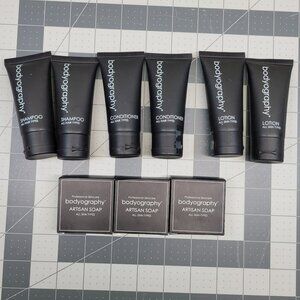 9 Bodyography Travel Size Set Shampoo Conditioner Lotion Artisan Soap‎ Vegan